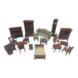 Lot ancien 18 meubles bois miniatures maison poupee dinette de maitrise tbe