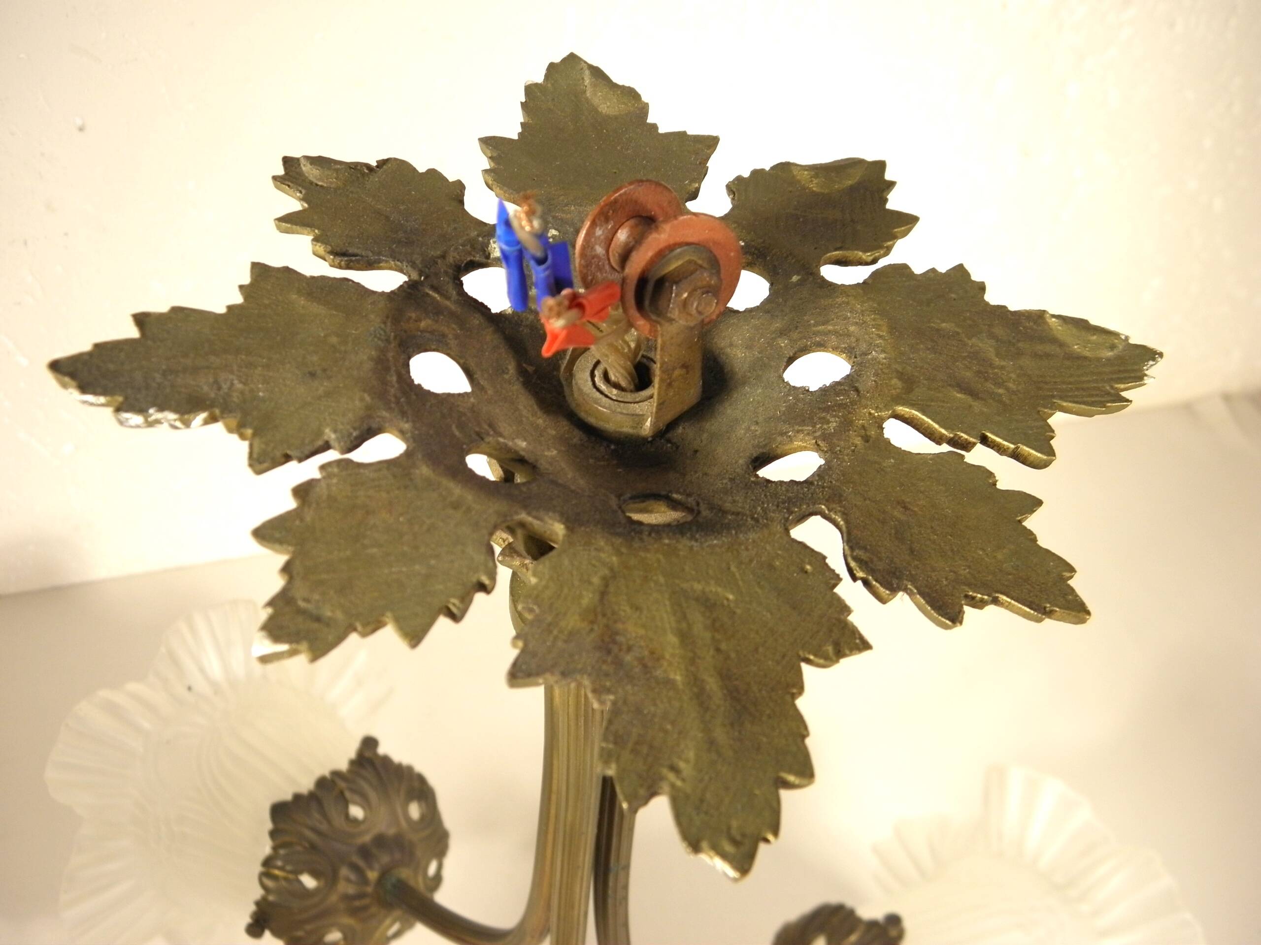 Chandelier with three brass and glass lights