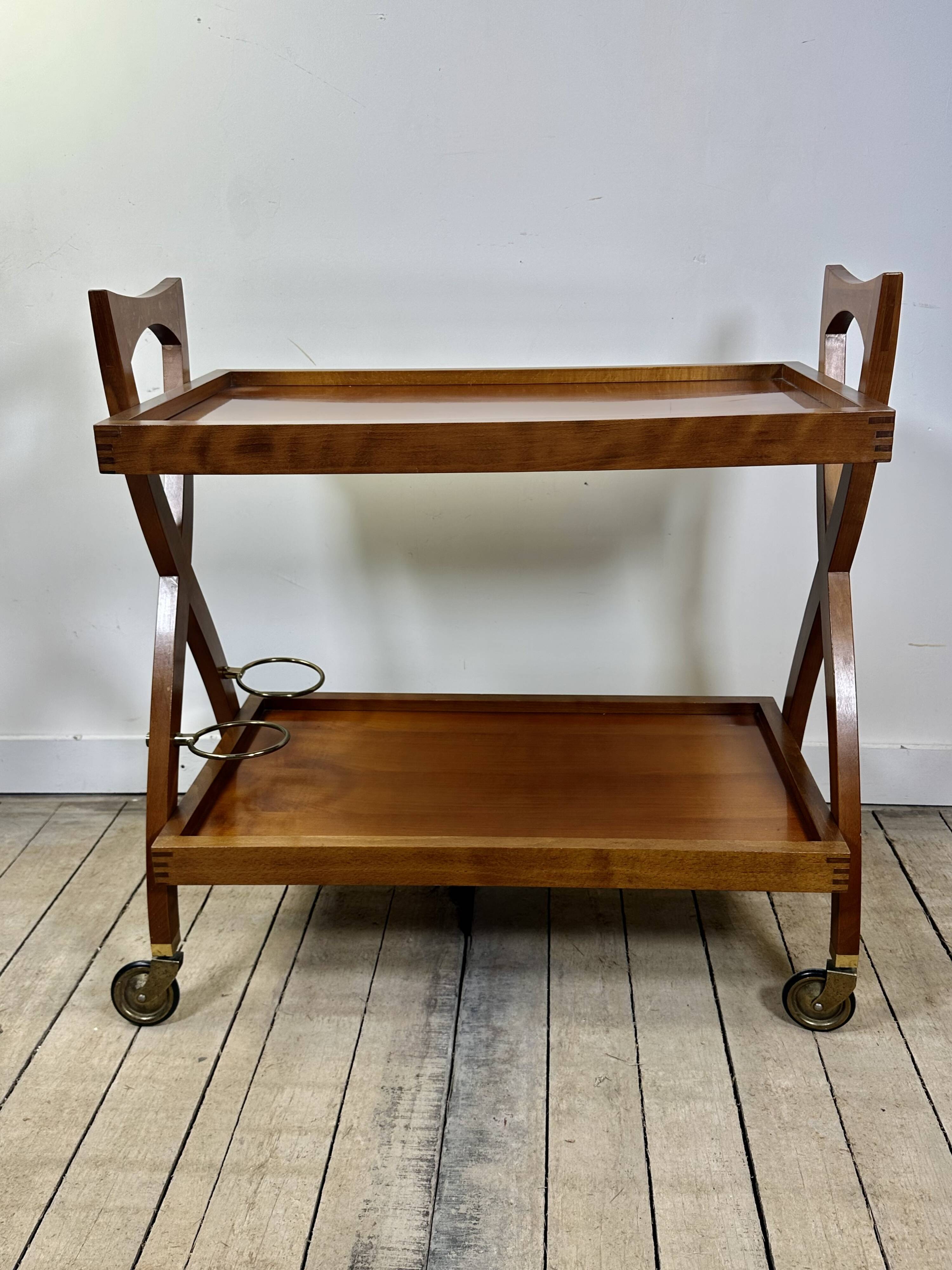 Vintage Cherry Wood Rolling Trolley from the 1970s