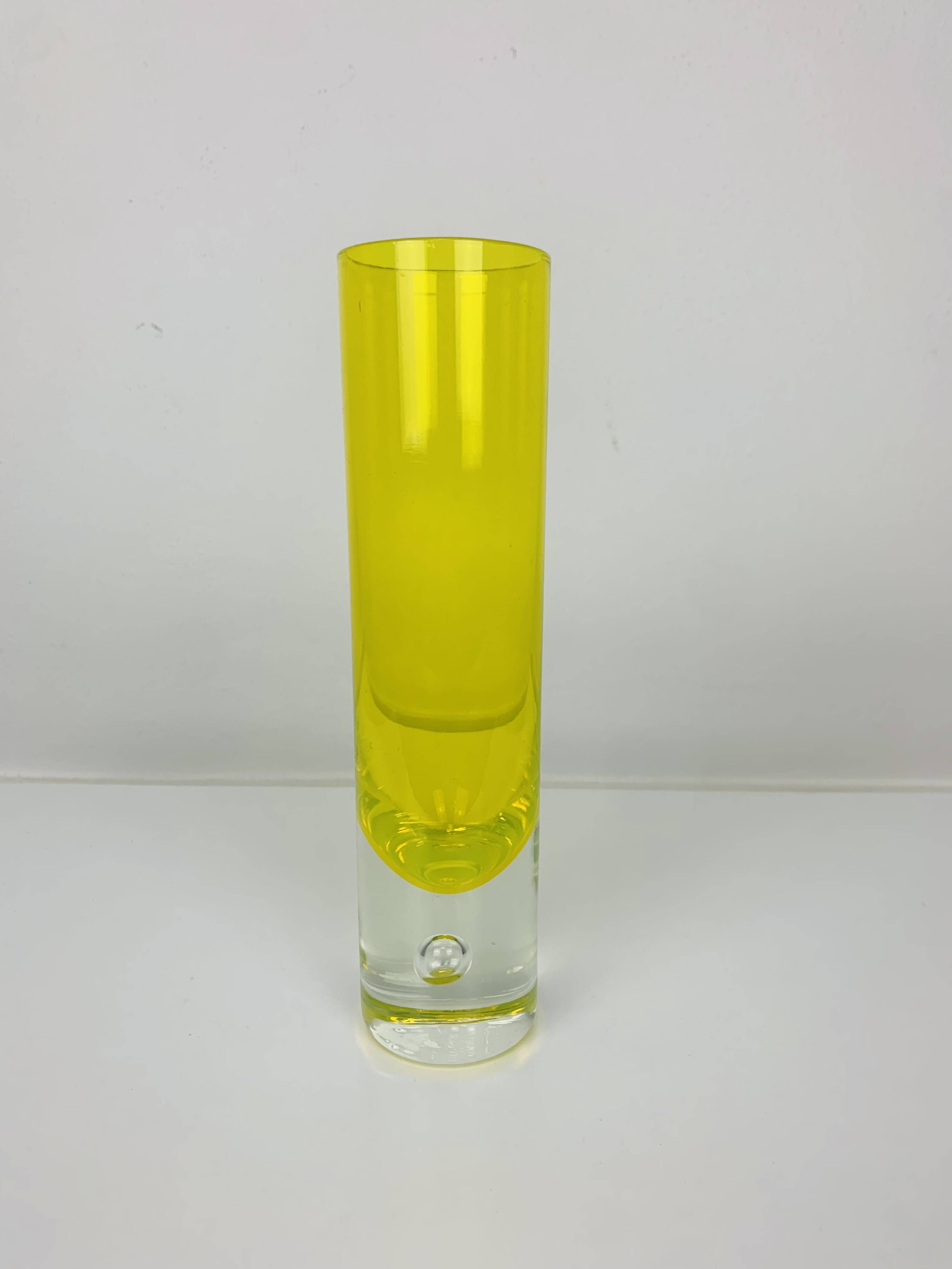 Vintage yellow glass roller vase
