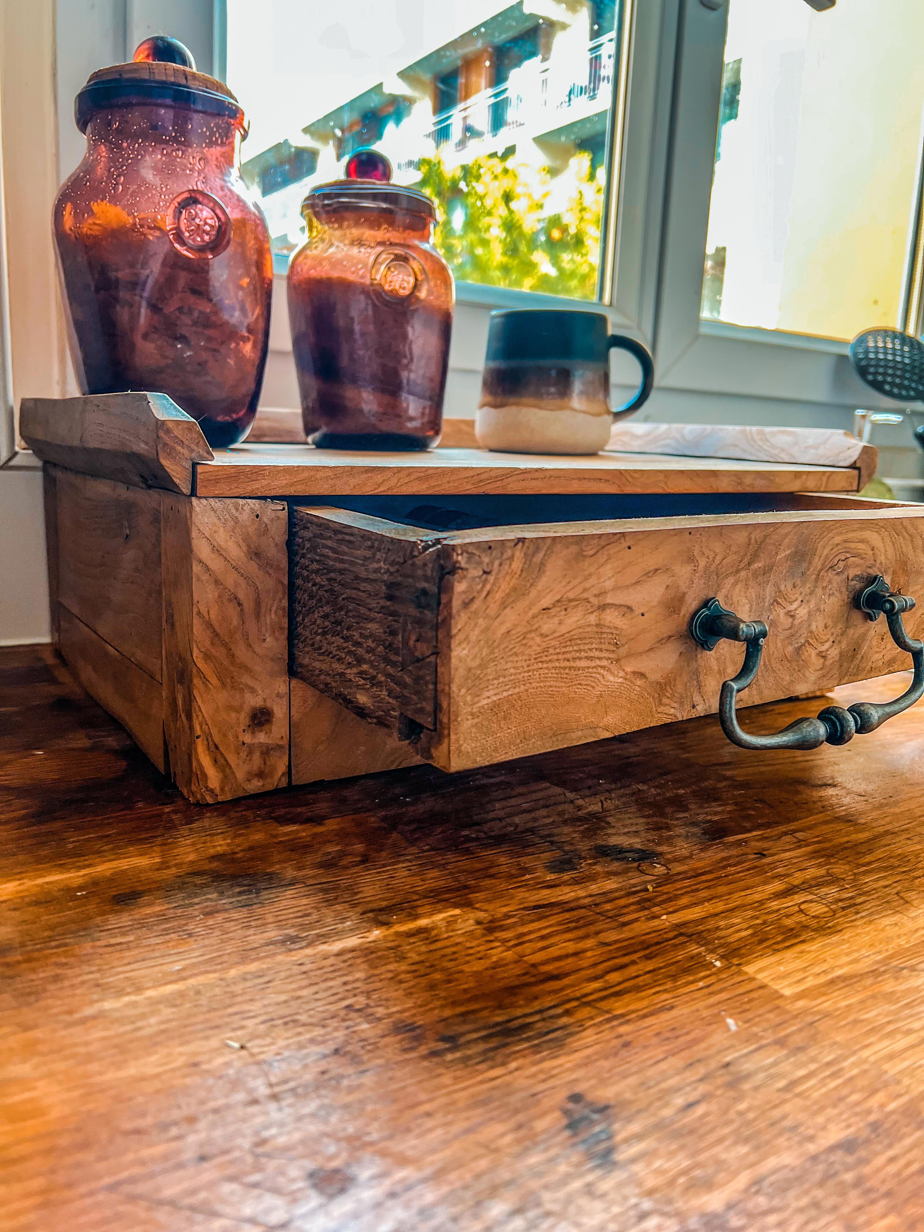 Olive wood storage cabinet