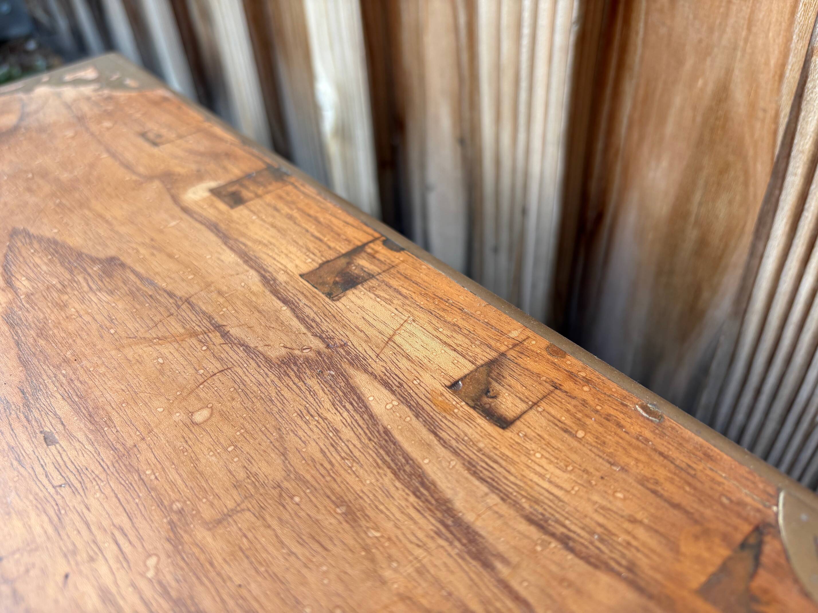 Antique camphor chest made of camphor wood and brass
