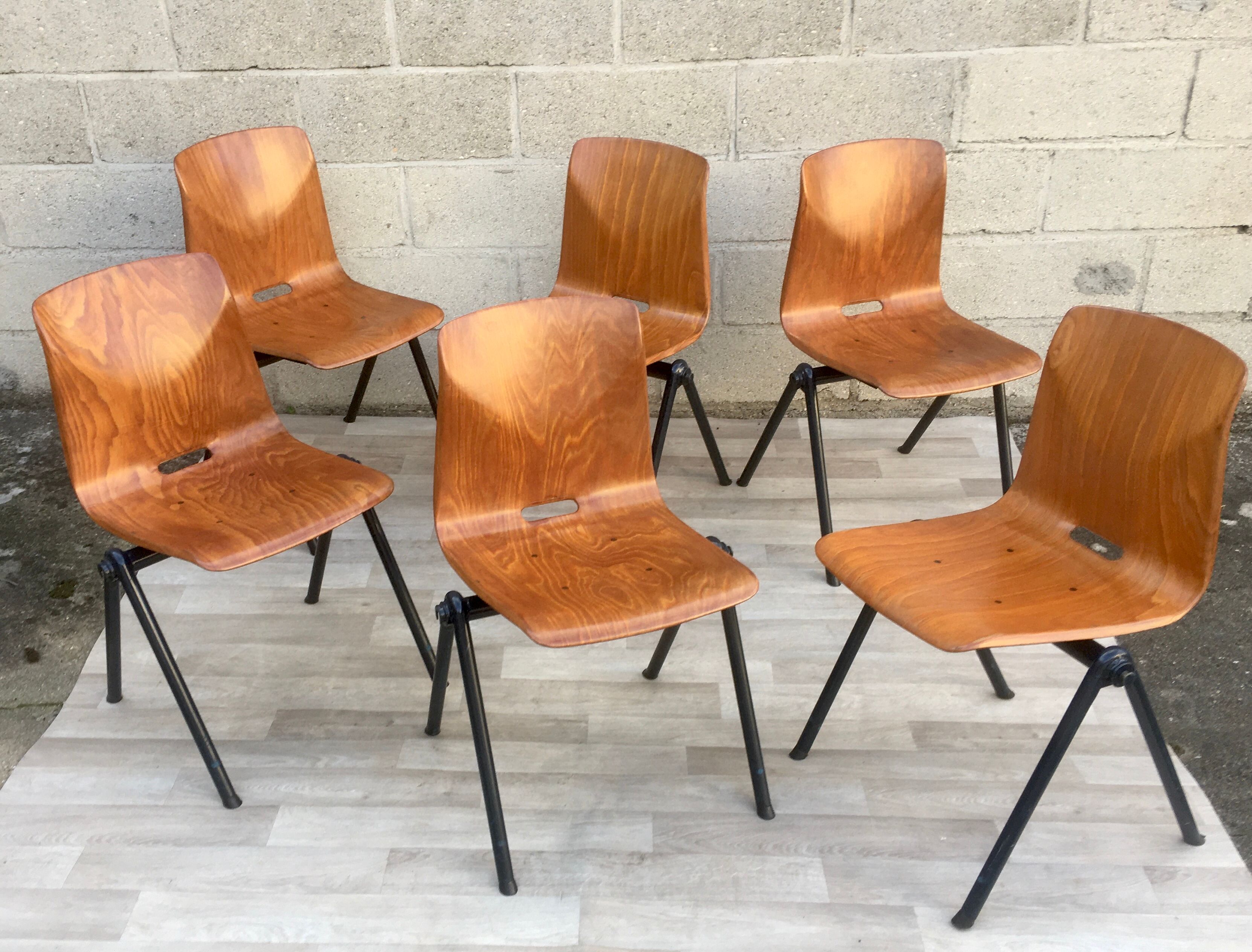 Set of 6 Galvanitas S30 industrial chairs