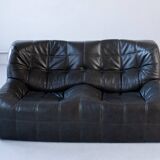 Ensemble de Salon Kashima Vintage en Cuir Noir par Michel Ducaroy pour Ligne Roset, 1976, Set de 3