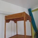 Storage column, bookcase in wood and woven rattan
