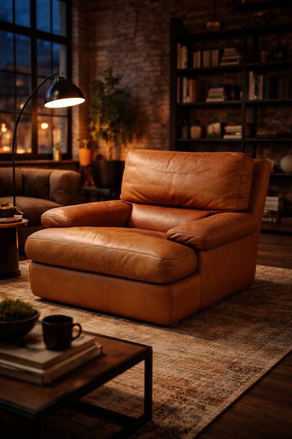 Vintage loft leather armchair DUVIVIER