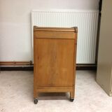 Old curtain oak wheeled box 1950