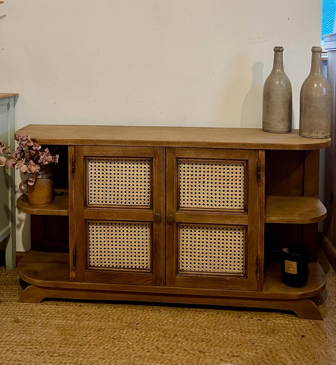Unique old TV cabinet in raw solid oak.