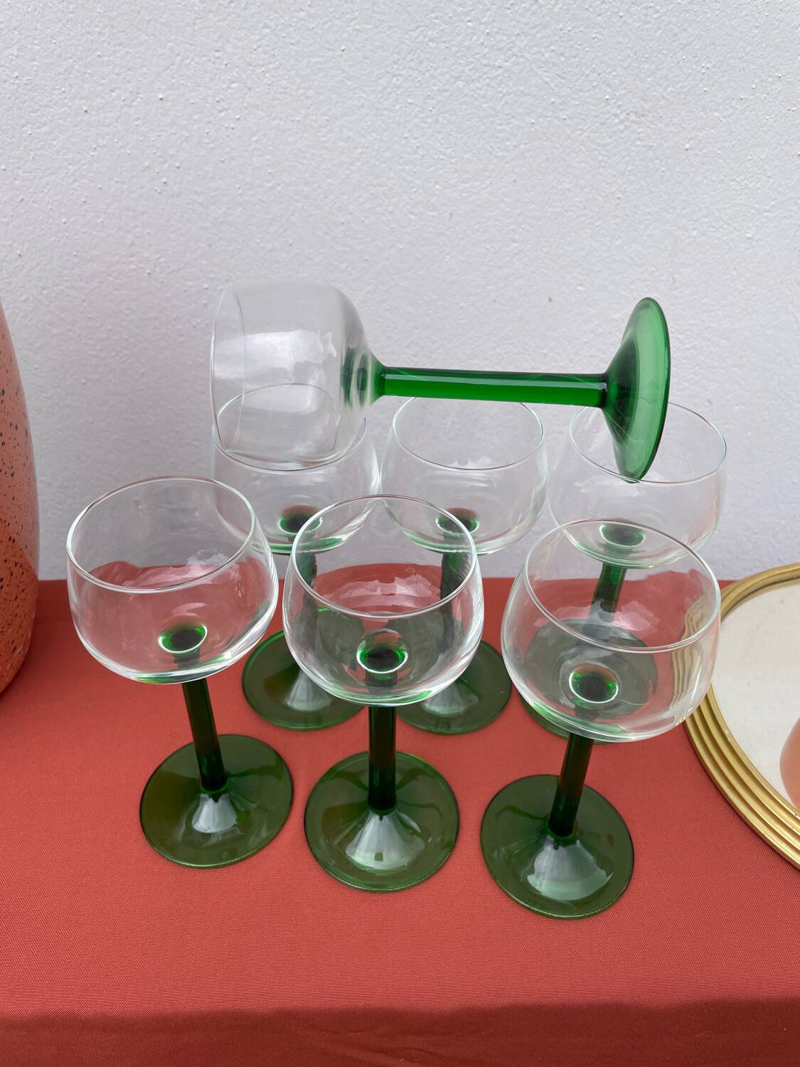 7 green Alsace wine glasses