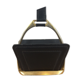 Porte lettres Longchamp en cuir noir et métal doré, années 50