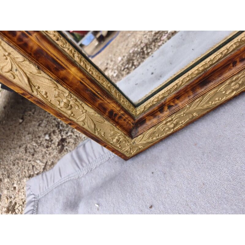 Miroir 19ème faux bois et stuc doré