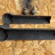 Pair of Napoleon 3 neoclassical cast iron fireplace andirons + brass ball