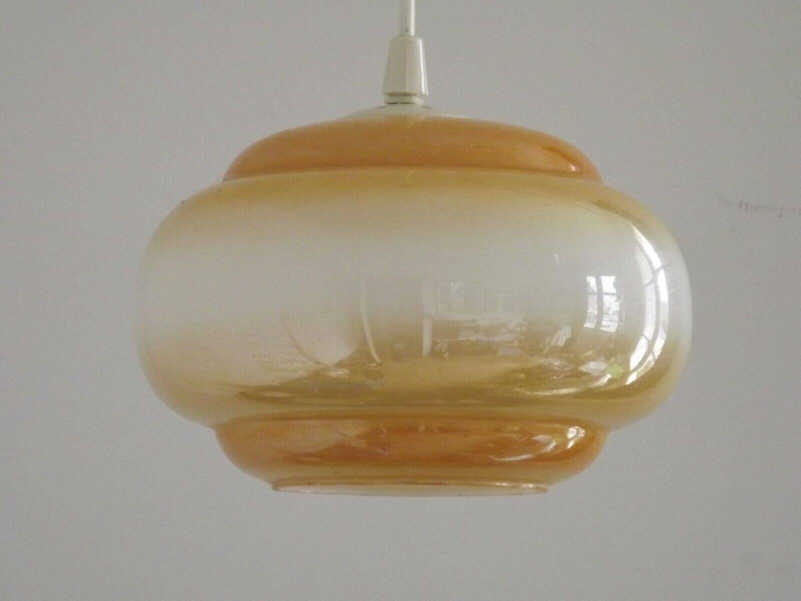French vintage amber & white pearlized glass hanging ceiling light 4479