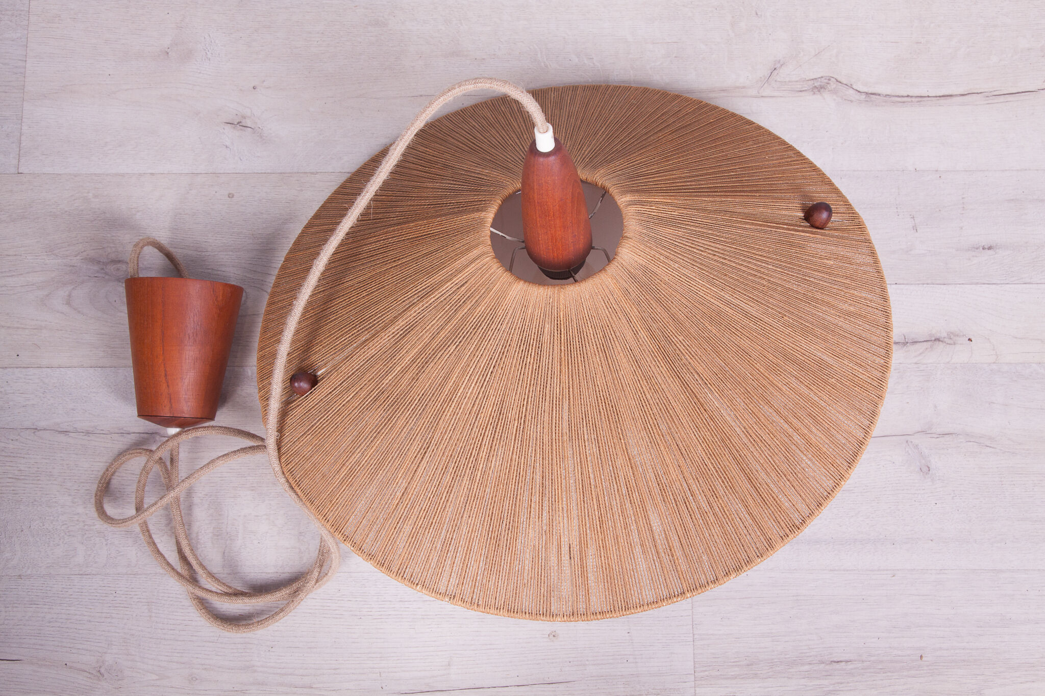 Ceiling Lamp in Teak and Sisal from Temde, 1960s