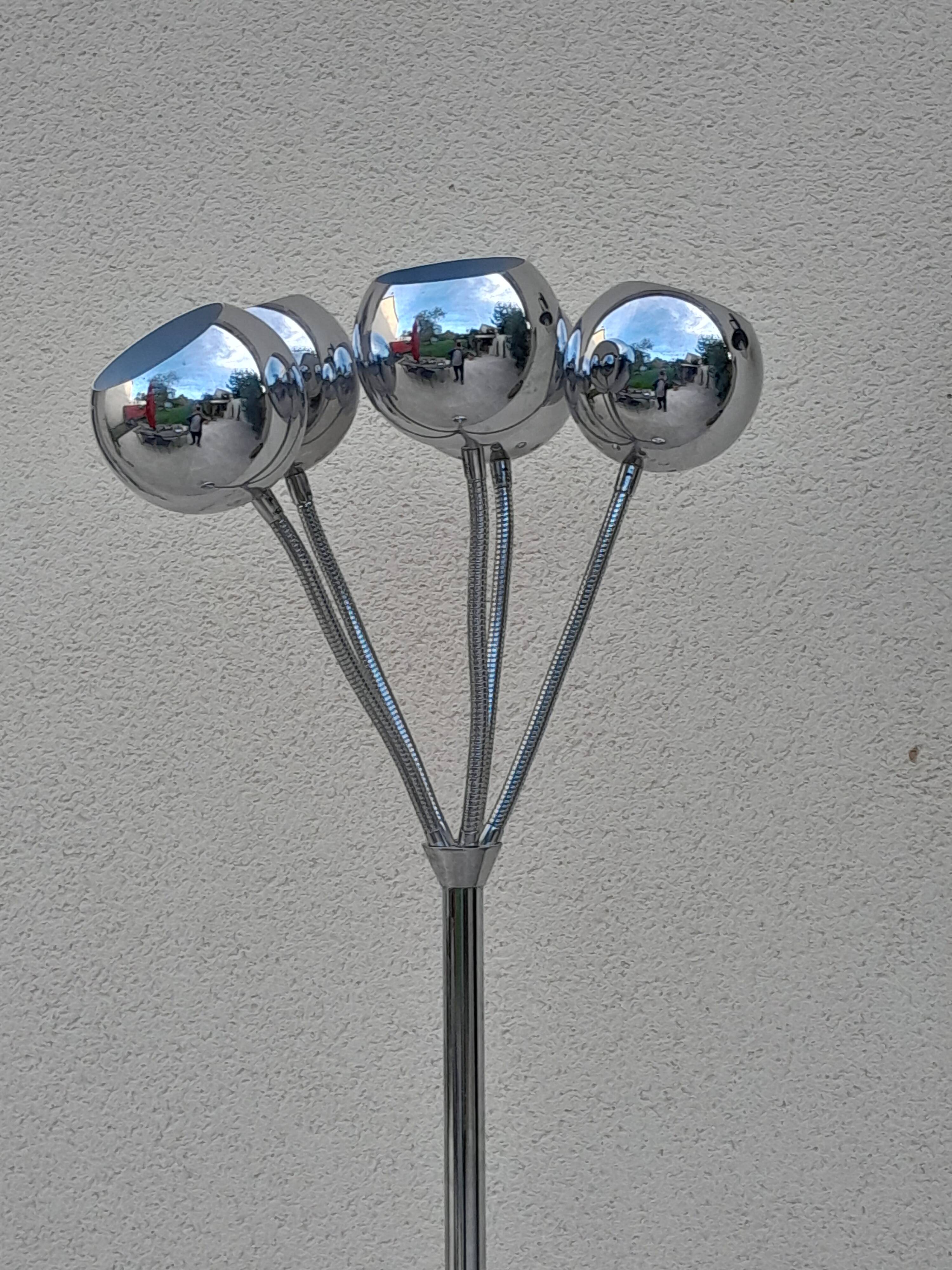 Vintage 80s eye ball space 5-branched chrome floor lamp
