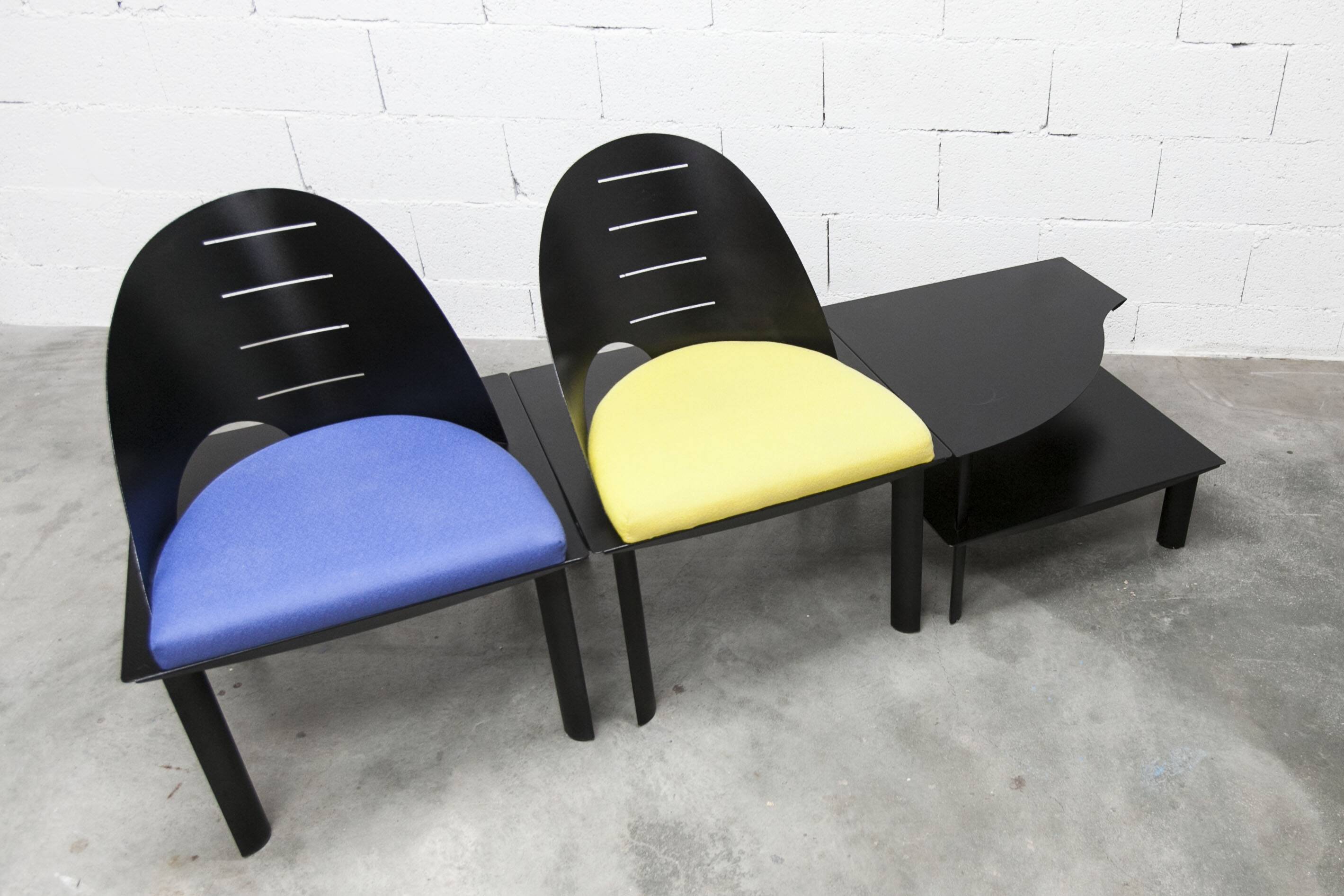 Set of 2 armchairs and coffee table designed by Patrice Bonneau, Genexco edition, 19