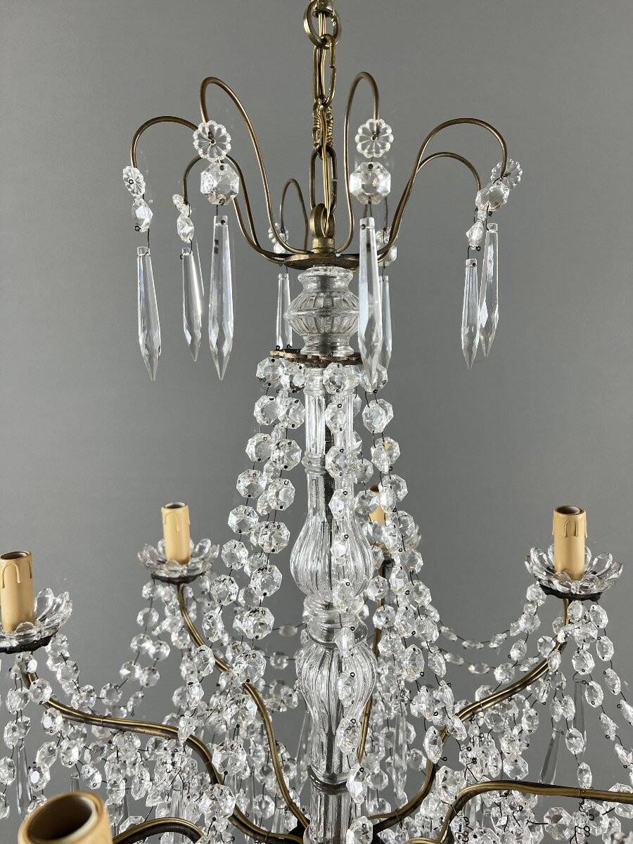 Lustre à pampilles en cristal et bronze, XXe siècle