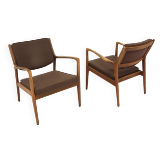 Set of 2 Scandinavian beech armchairs, Karl Erik Ekselius, JOC, Sweden, 1960