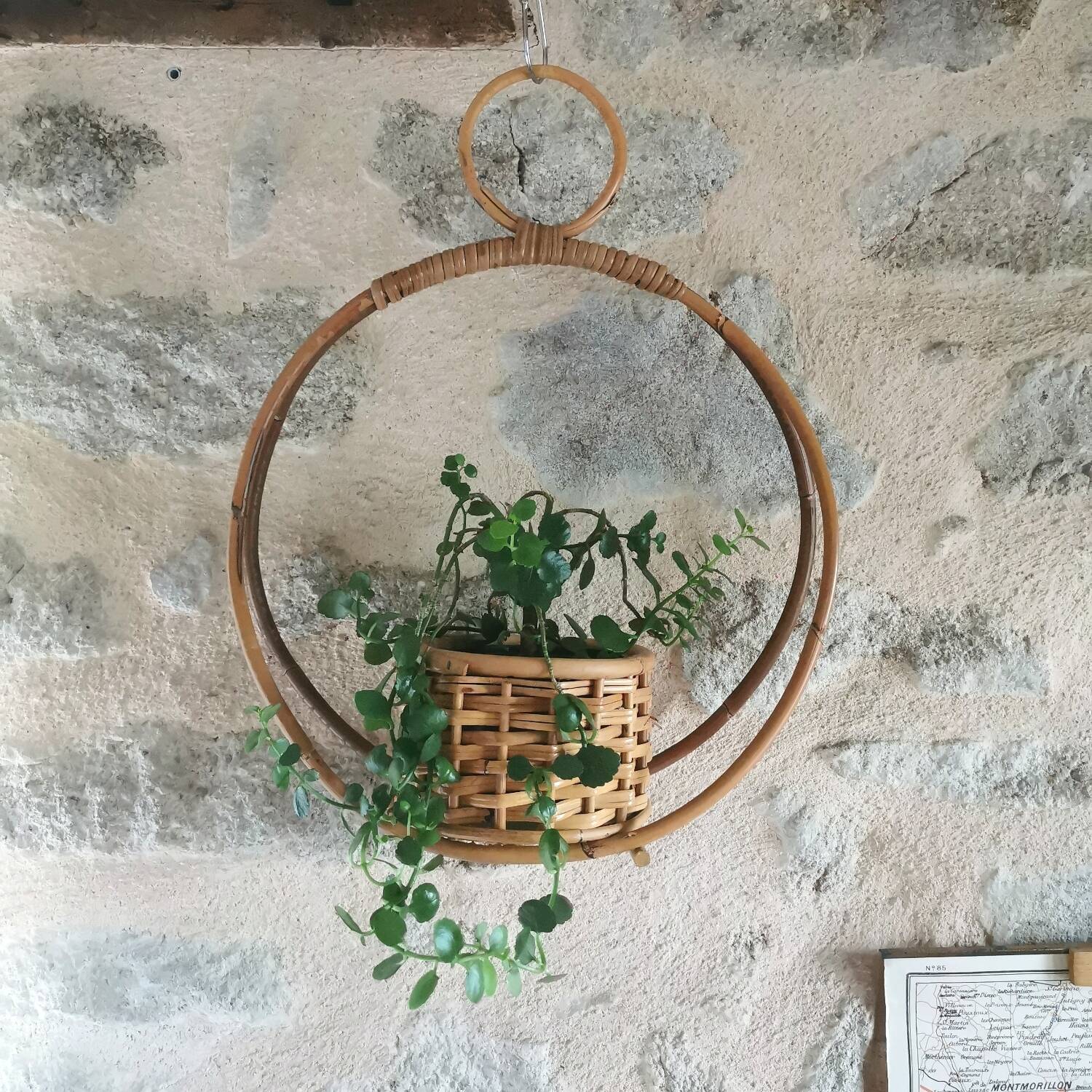 Vintage rattan plant holder and pot holder
