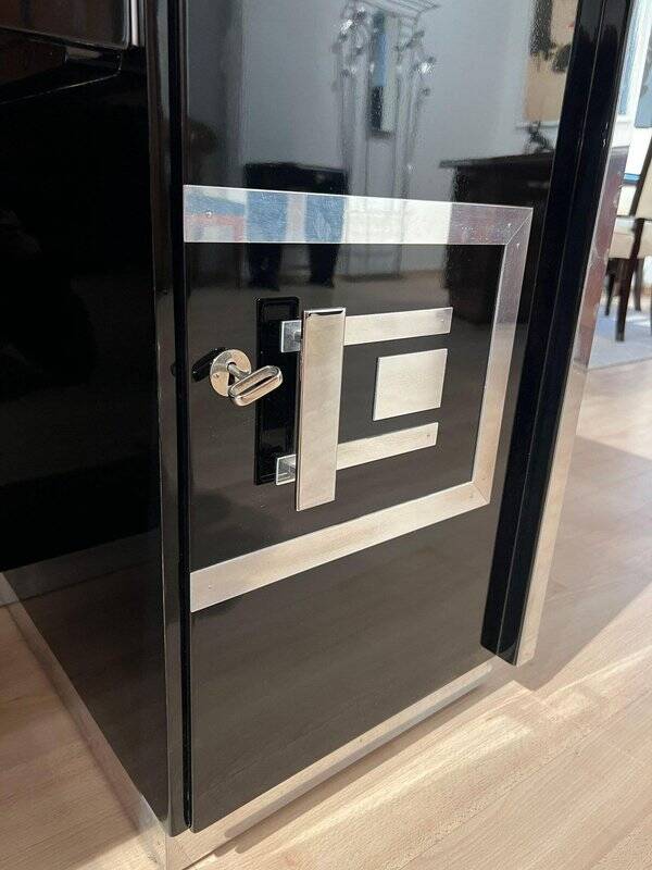 Art Deco Desk in Black Lacquer, Walnut & Metal, France, 1930s-1940s