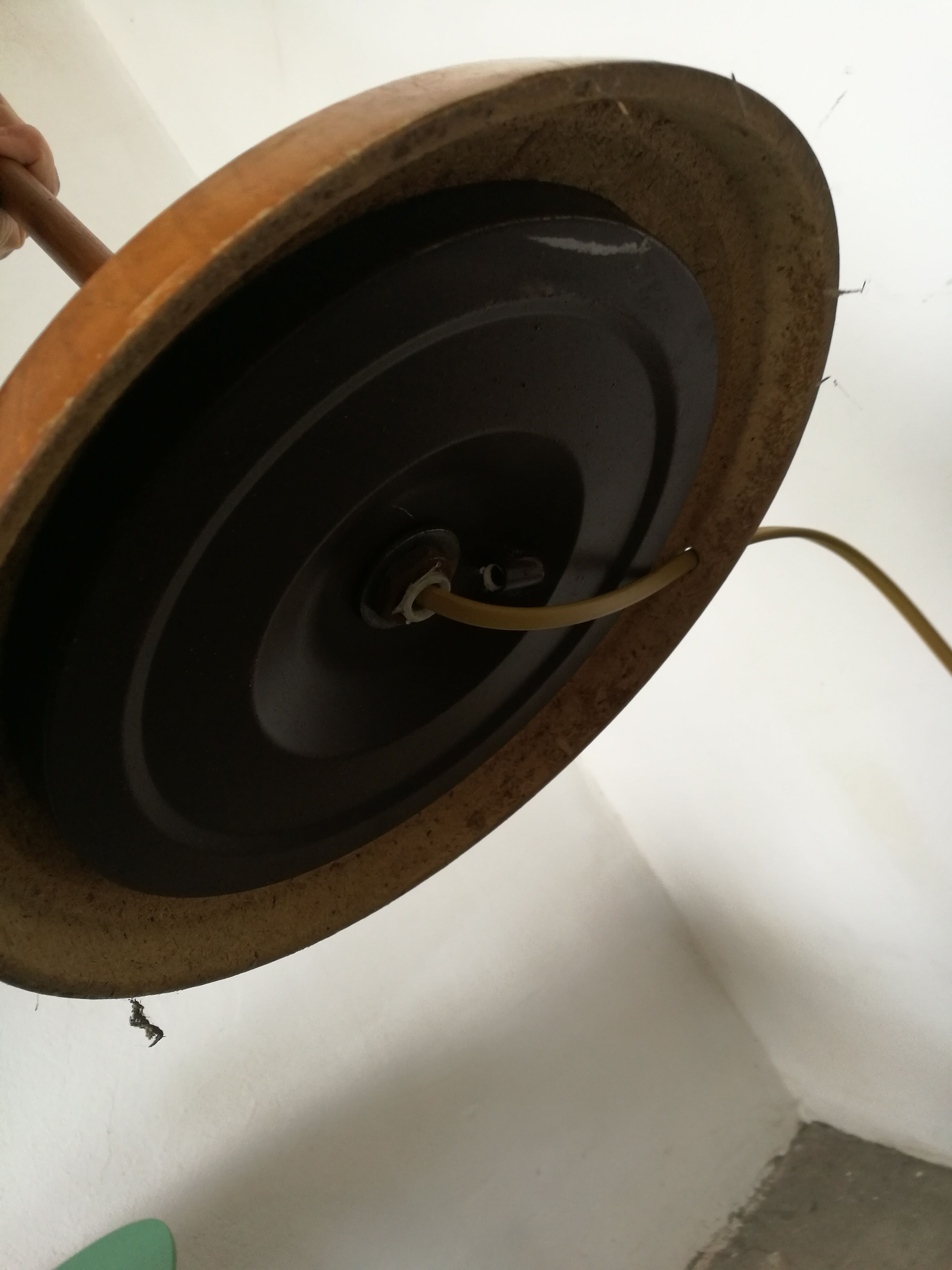 Wood and brass floor lamp