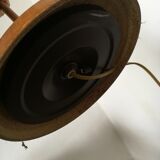 Wood and brass floor lamp