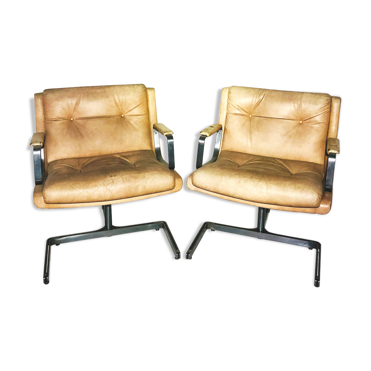 Paire de fauteuils Raphael Raffell cuir sable