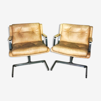 Pair of Raphael Raffell sand leather armchairs