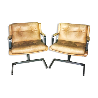 Pair of Raphael Raffell sand leather armchairs