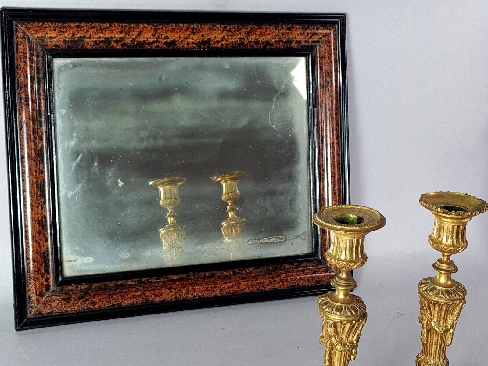 Mirror & its frame Napoleon III all original black & imitation SB magnifying glass