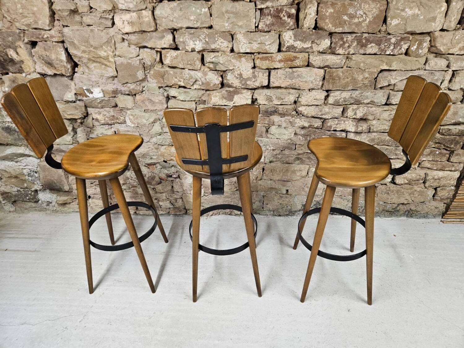 Lot de 3 tabourets de bar 1970 vintage