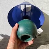 Pair of green and blue wooden ball lamps