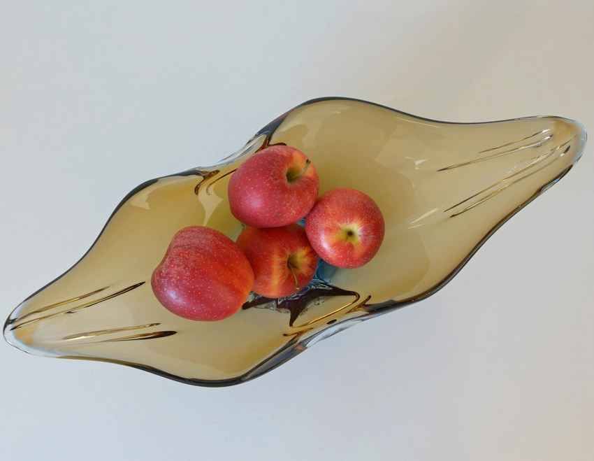 Vintage Art Glass Bowl, Hand Blown Murano Style, Yugoslavia 1960s, Large Centerpiece