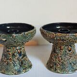 Pair of vintage Vanoise honey foam ceramic candlesticks