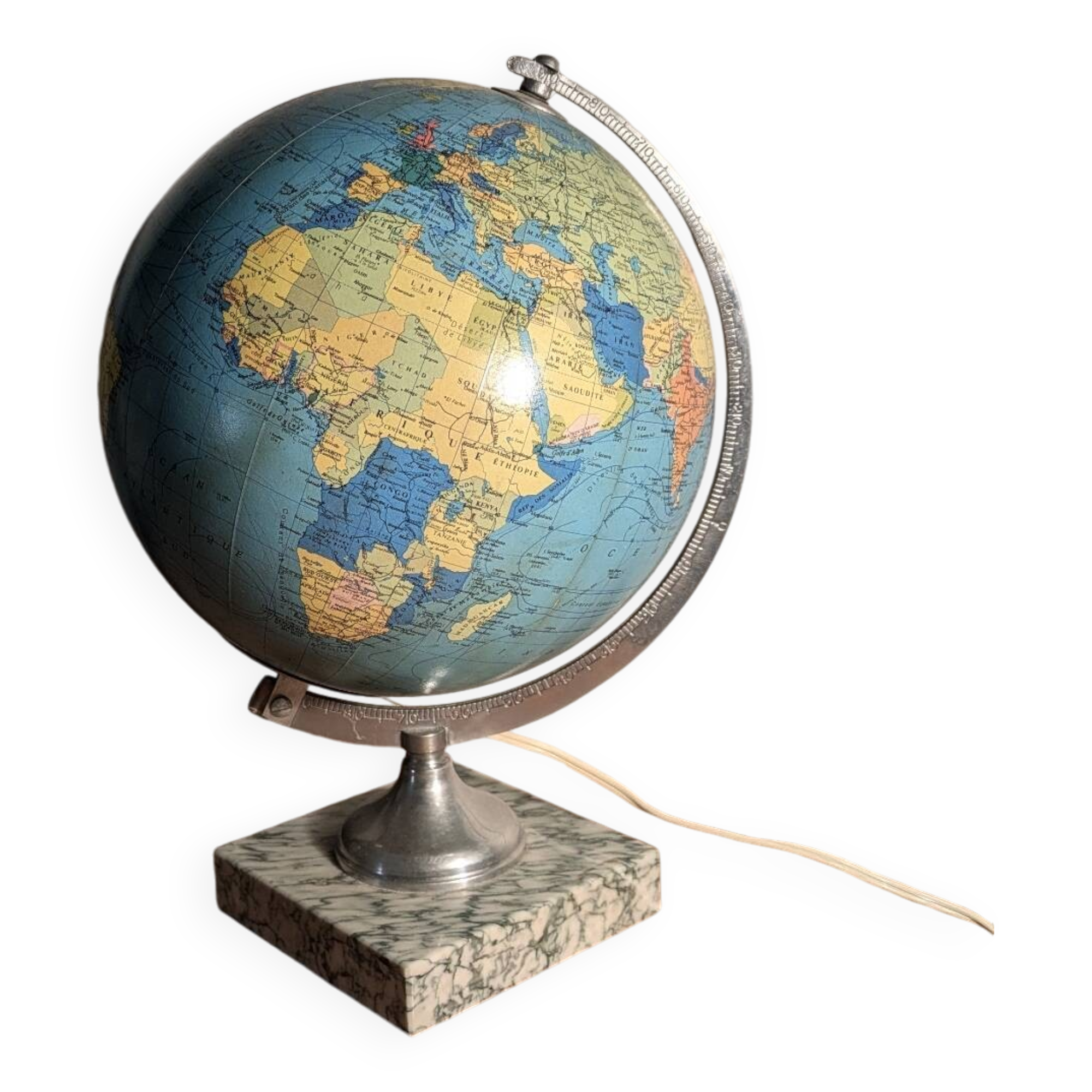 Globe terrestre vintage Taride 1960, marbre & verre