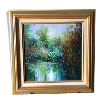 Signed  oil on canvas Jean Claude Cubaynes, waterfront landscape