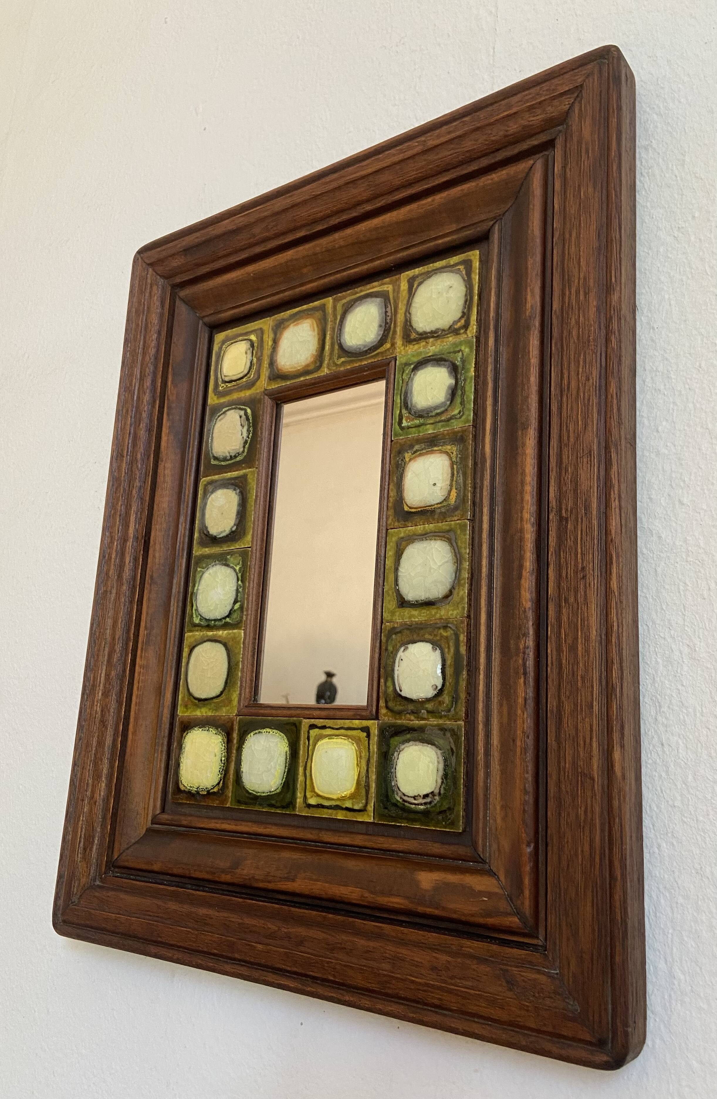 Ceramic and wood mirror from the 80s.