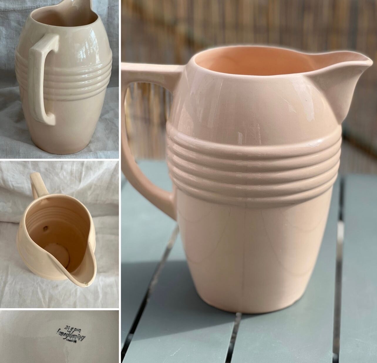Very large pitcher / vase in powder pink earthenware