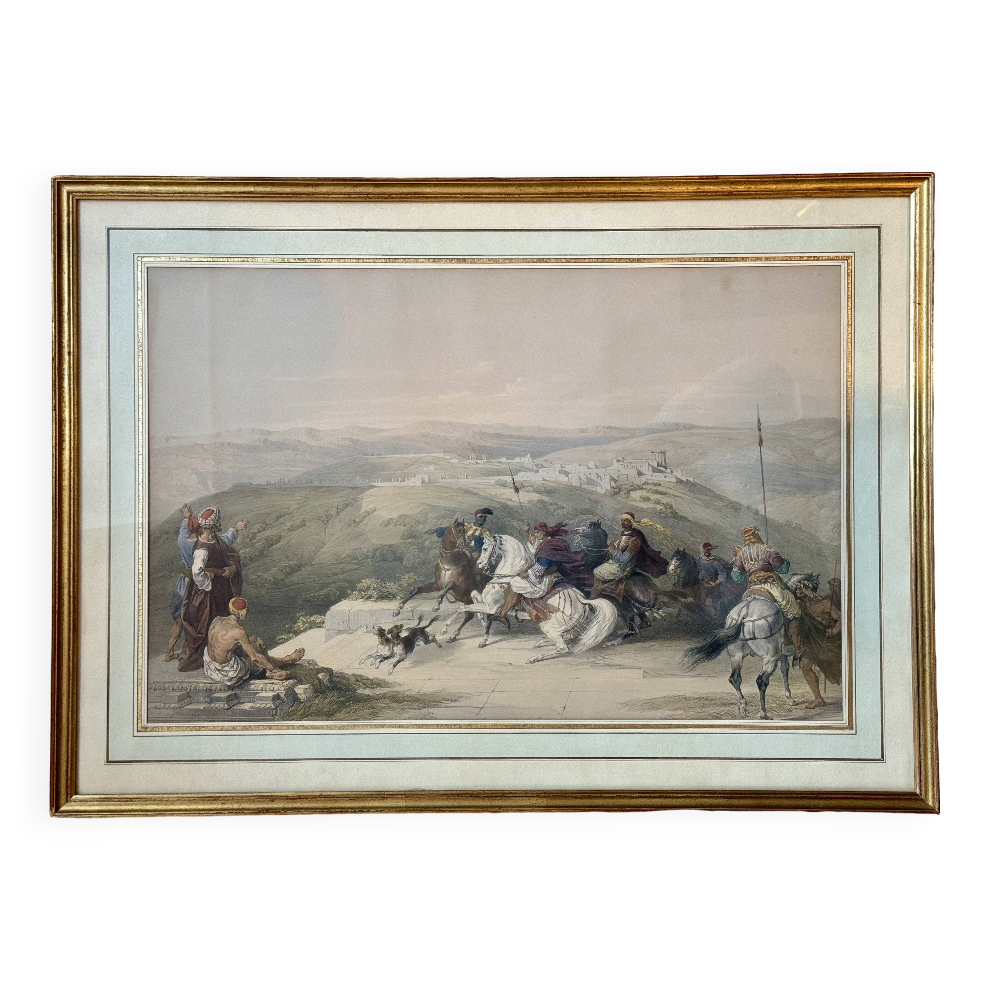 Old orientalist painting, Sebastia, after David Roberts 20th century