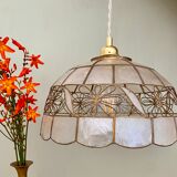 Vintage lampshade suspension in mother-of-pearl and brass