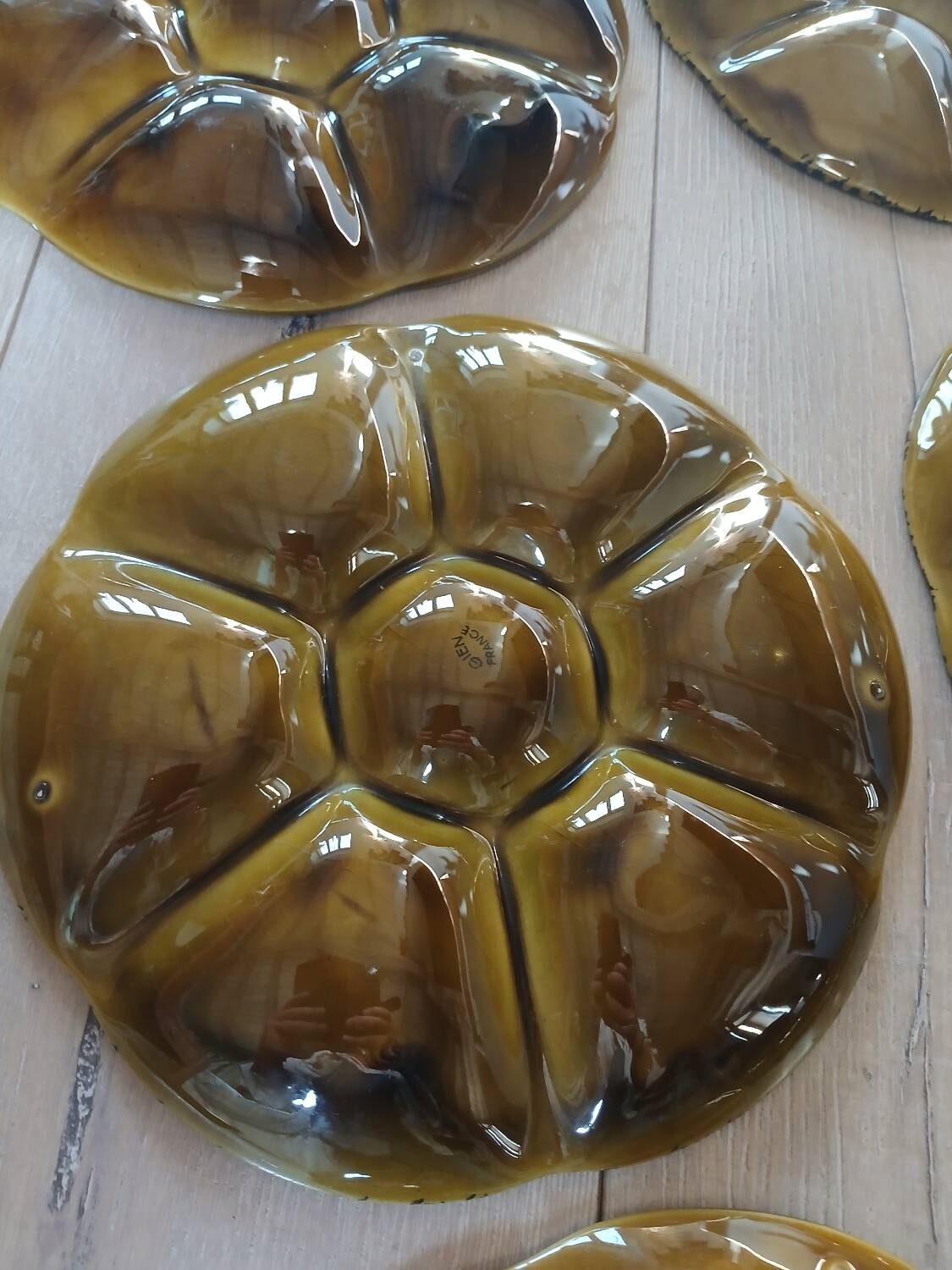 8 old GIEN oyster plates + 2 serving dishes