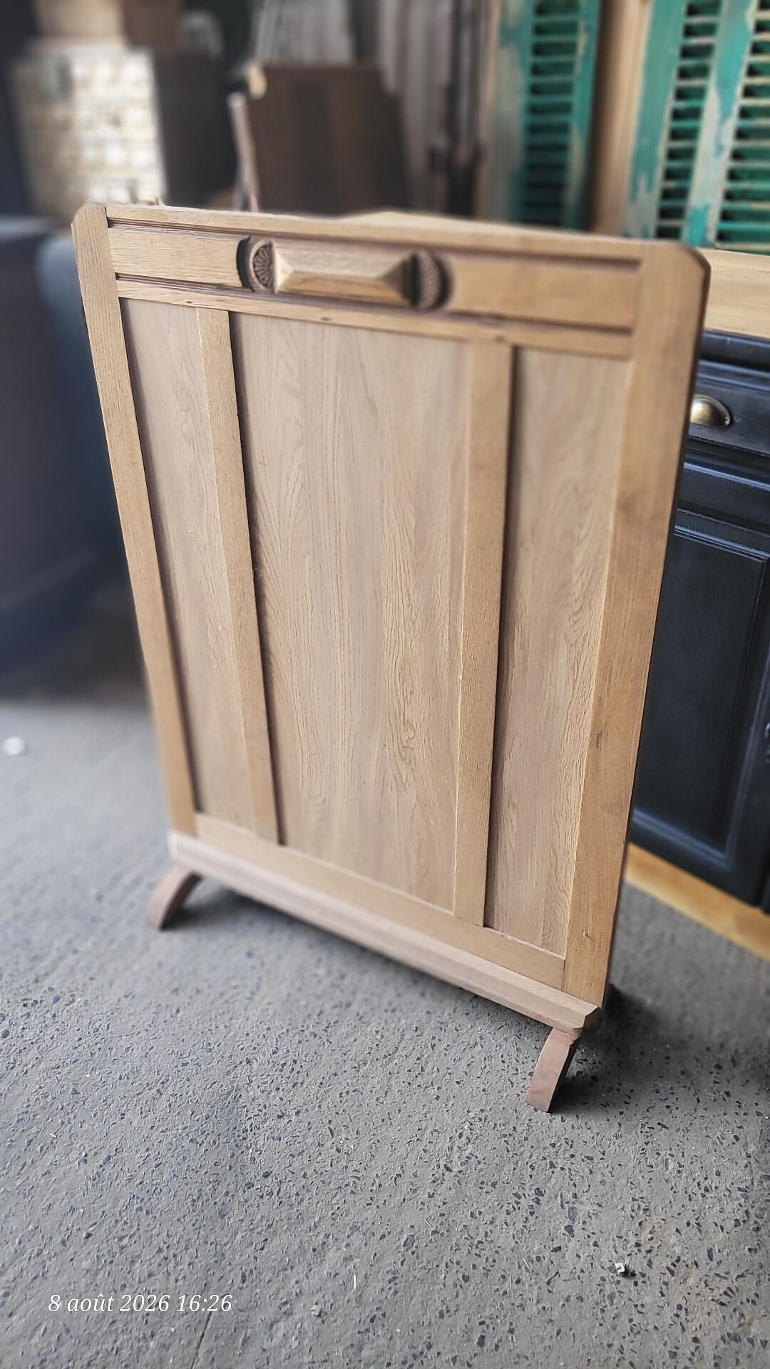 Old decorative wooden fireplace screen