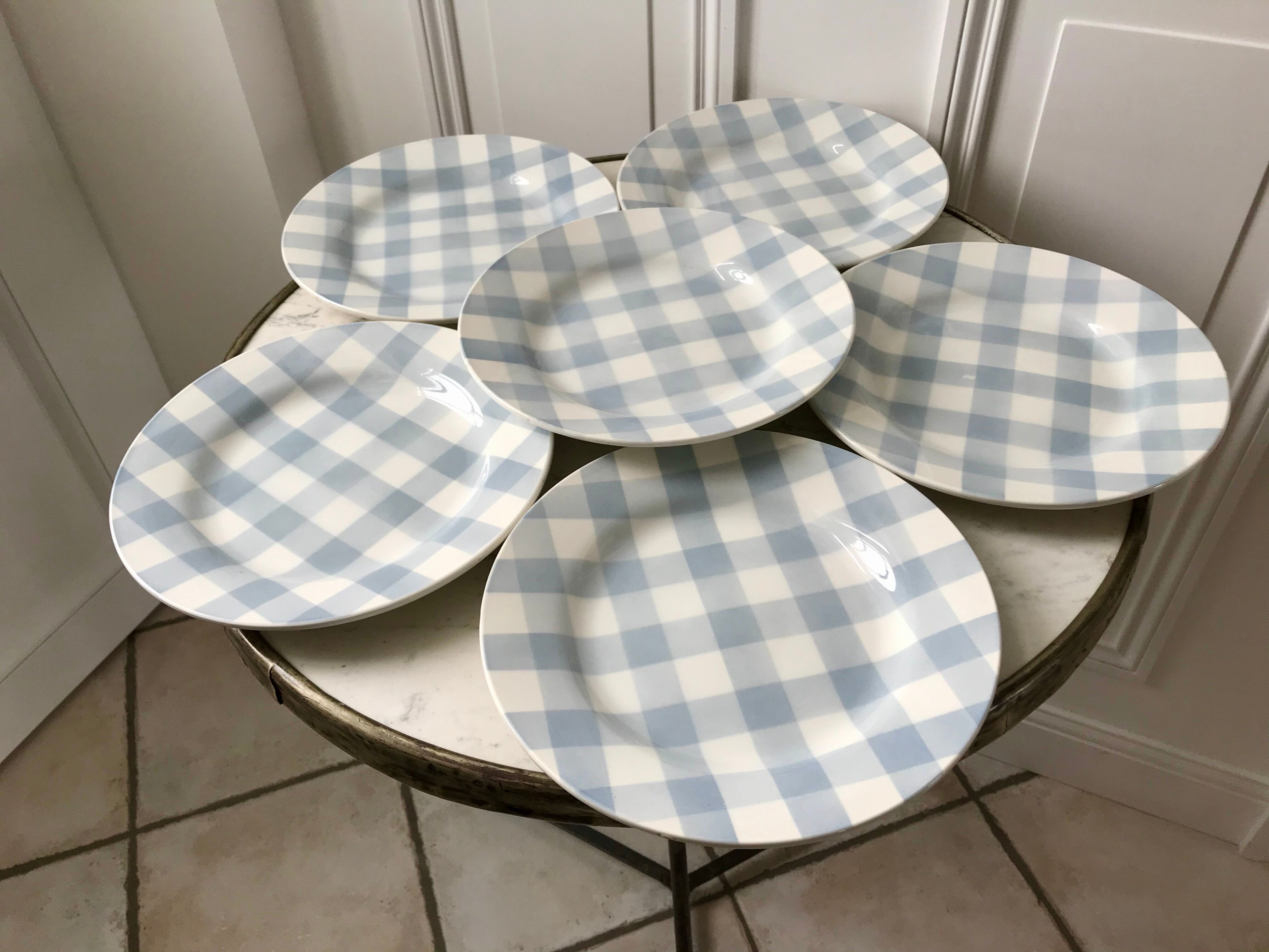 Set of 6 flat plates digoin sarreguemines model "scottish" sky blue 40s-50s