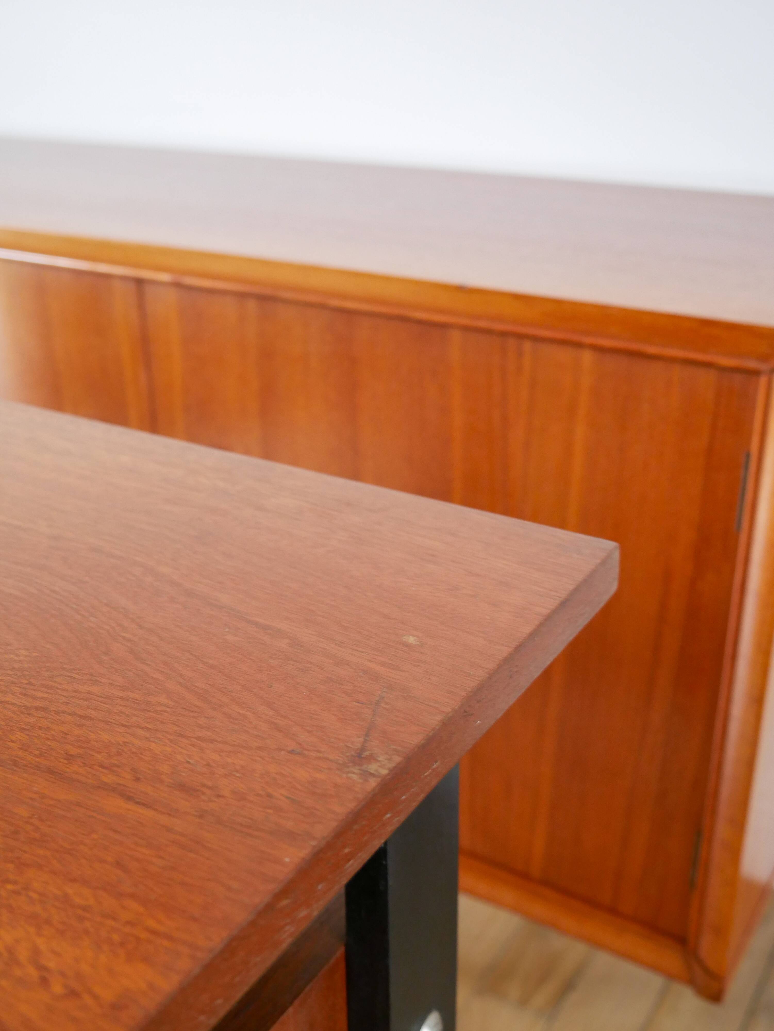 Scandinavian desk in black metal oak veneer, Modernist Design, 1960