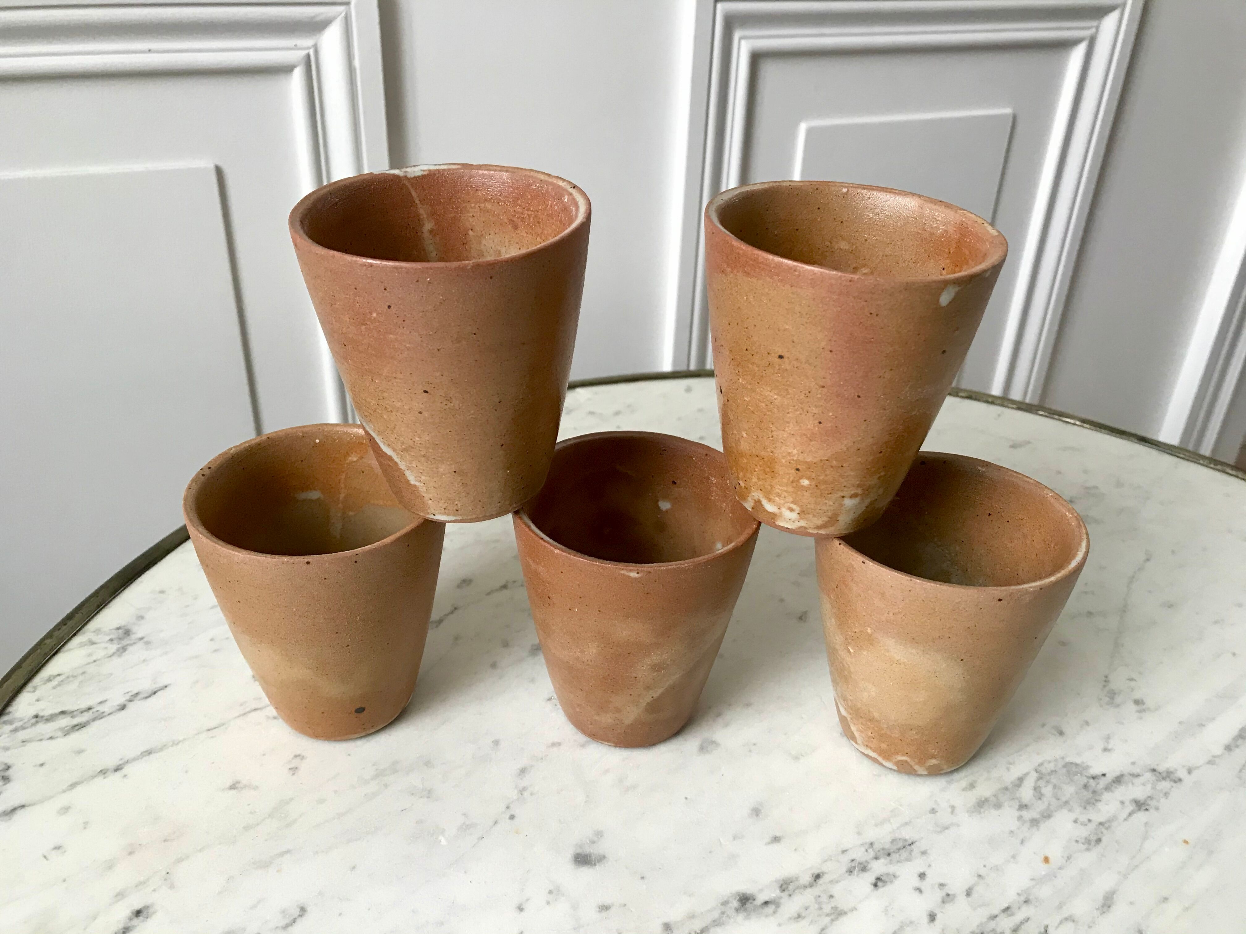 Set of 5 glasses / coffee cups in stoneware handmade 70s