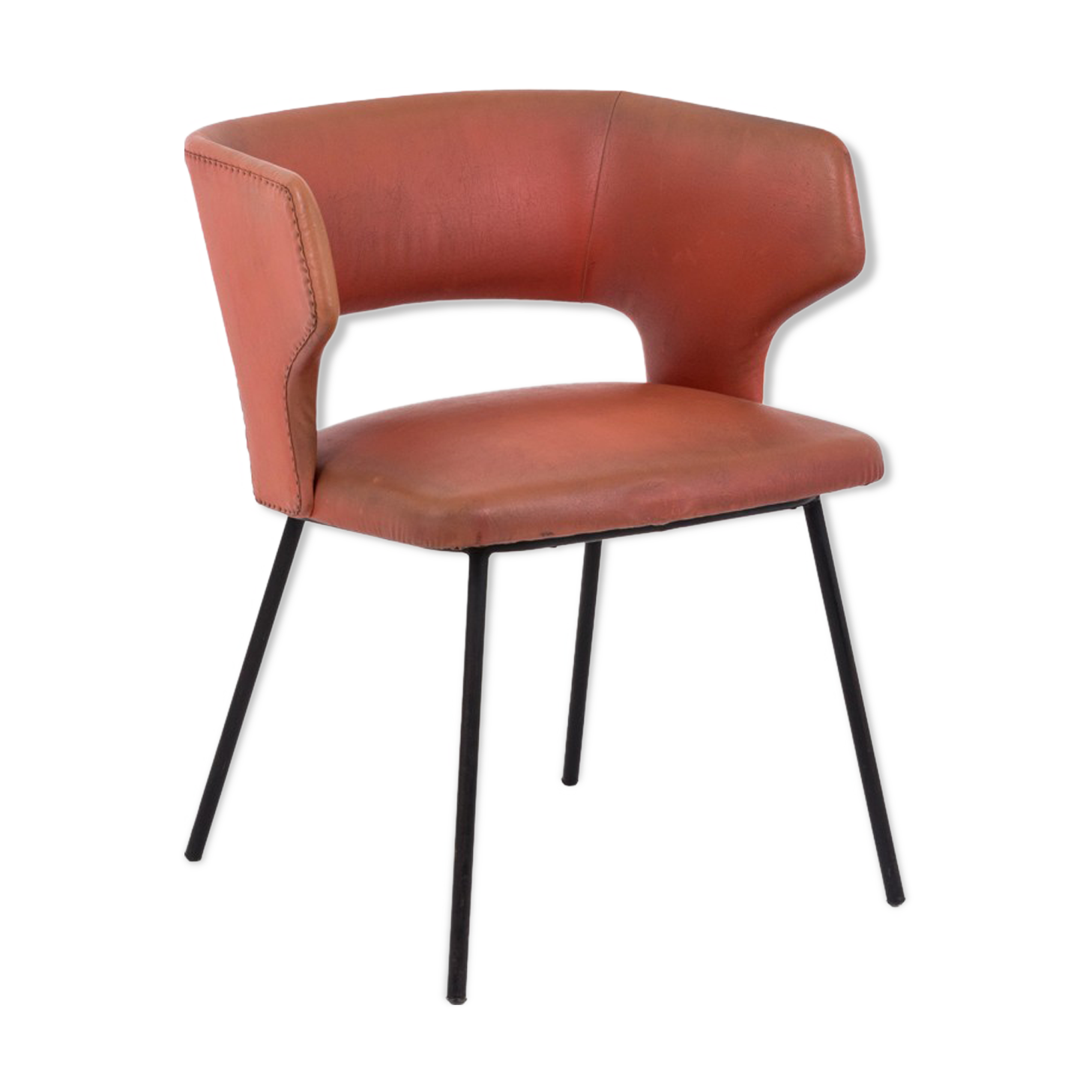 Orange skai chair and black lacquered metal, 1950s