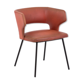 Orange skai chair and black lacquered metal, 1950s