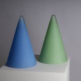 2 lampes SCE Teepee grand modèle Habitat en verre dépoli bleu et vert