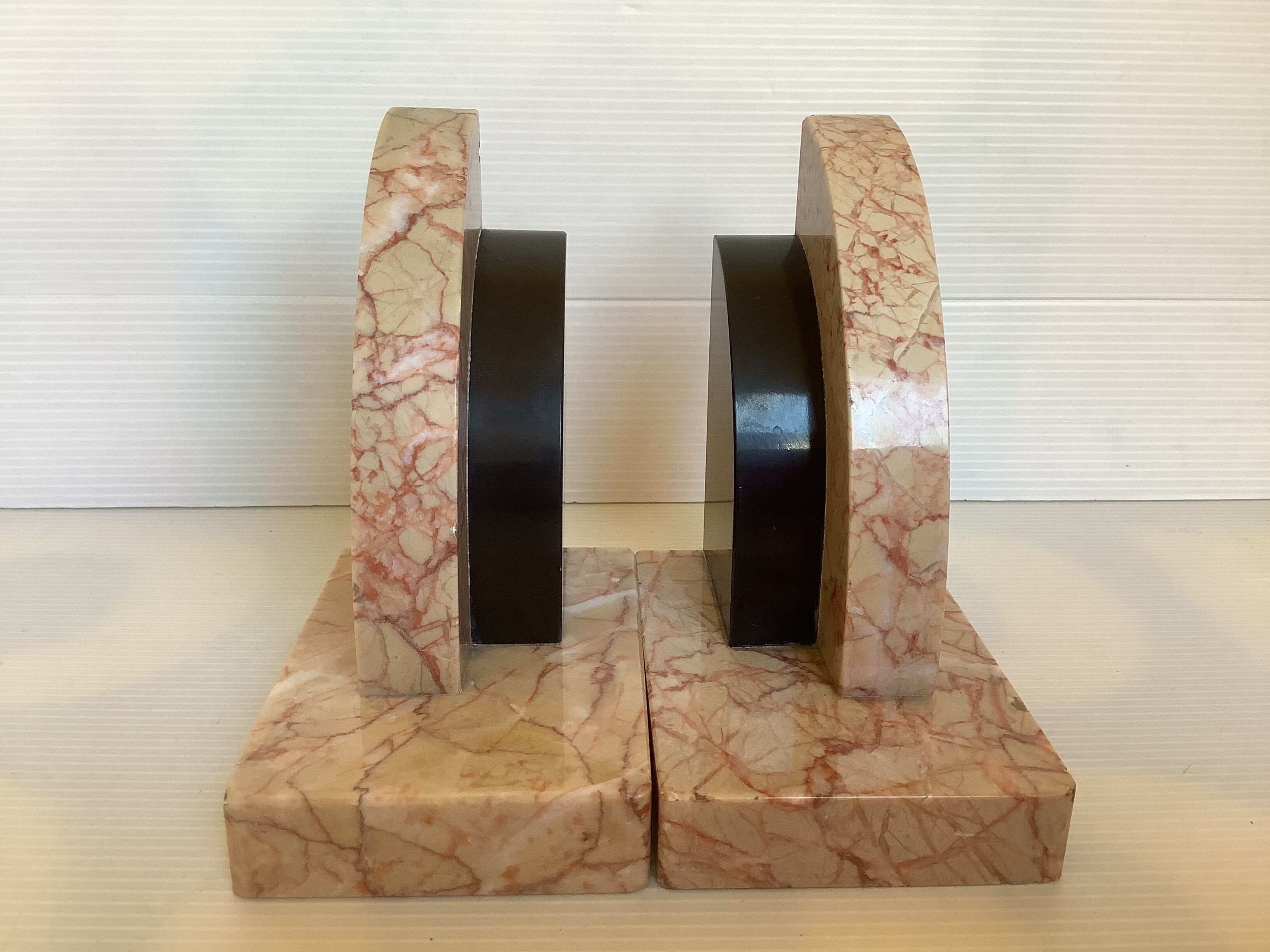 Pair of greenhouse books half moon marble art deco
