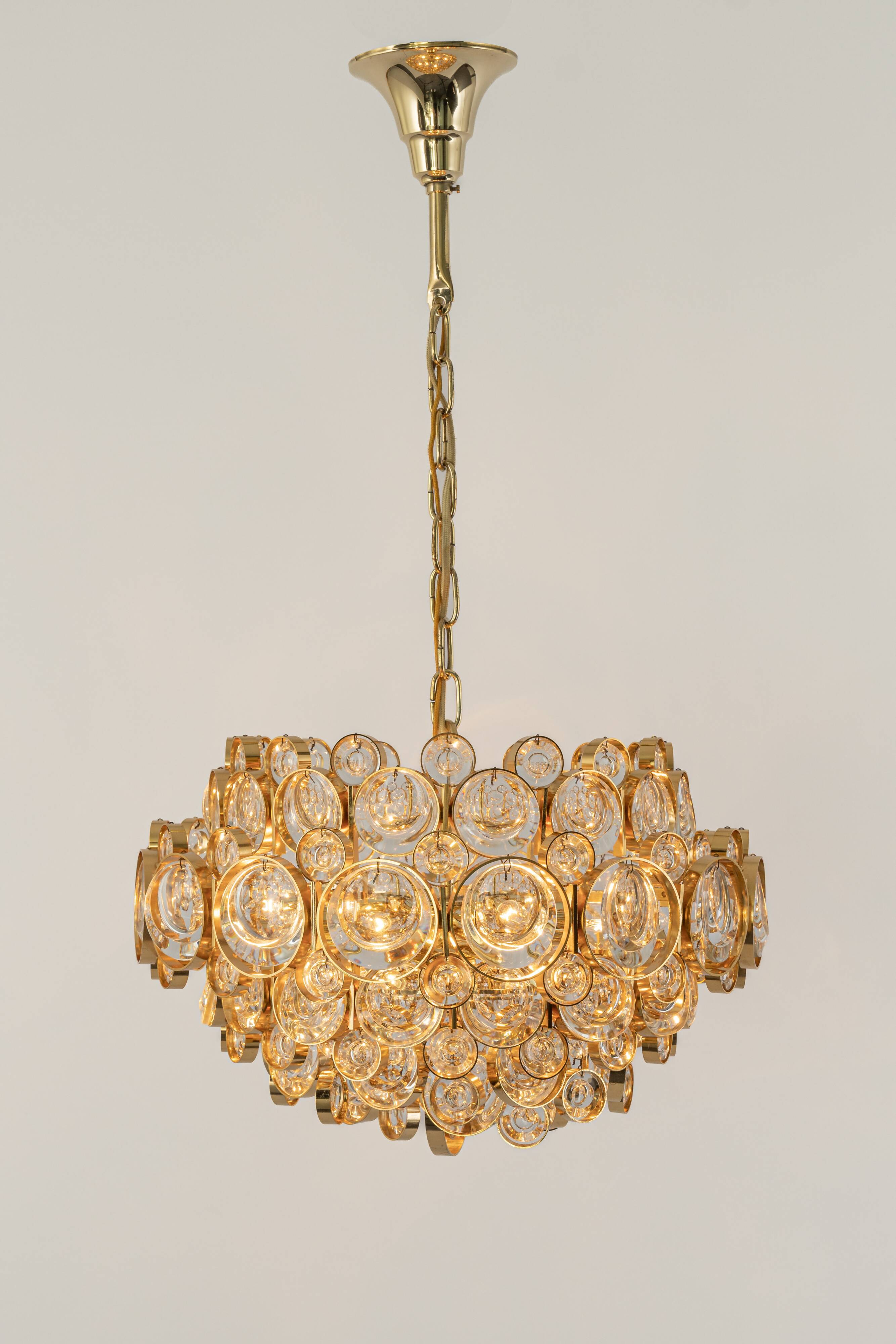 Gilt brass chandelier, design by Palwa, Germany, 1970s